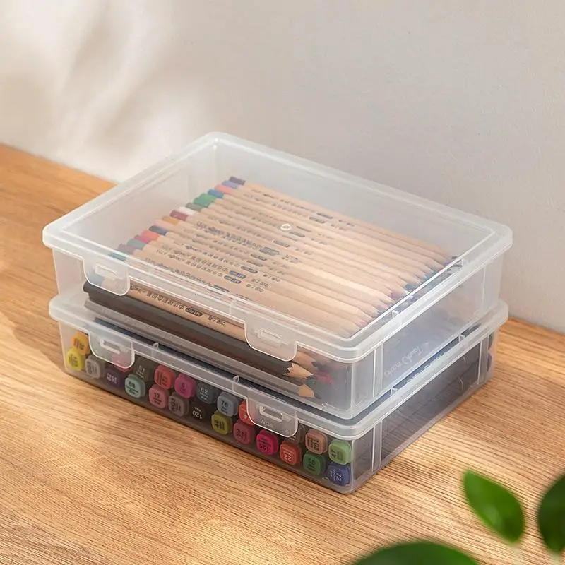 Trousse à crayons de grande capacité, boîte de rangement transparente en plastique pour carnet de notes, marqueurs, crayons de couleur, fournitures de rentrée scolaire