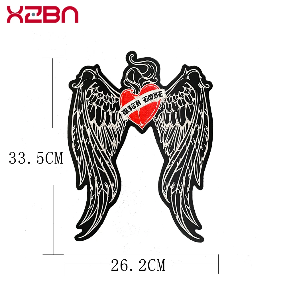 With Love On Both Wings Red Heart Boutique Large Embroidery Patch Motorcycle Knight Clothing  Accessories Badge DIY Hand Sewing