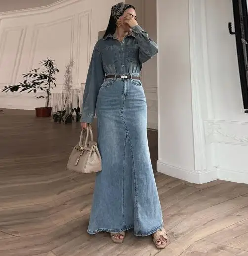 

2025 Autumn New Women's Slimming Splicing Cowboy Skirt Set