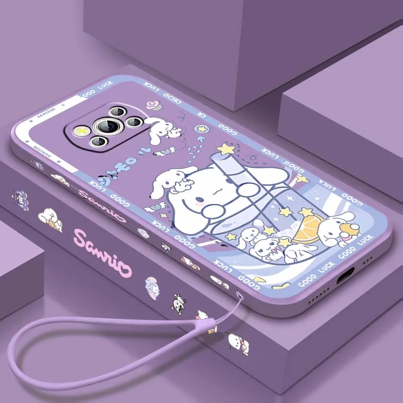 

Cinnamoroll Kuromi Art Sanrio Phone Case For Xiaomi Mi Poco X8 X7 X6 X5 X4 X3 M8 M7 M6 M5 F8 F7 F5 Pro 5G Liquid Left Rope