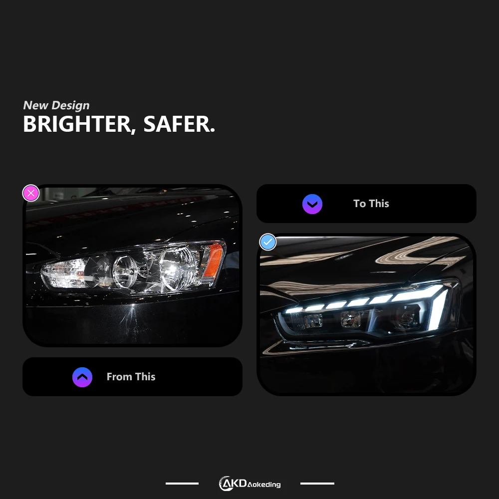 AKD نموذج سيارة لميتسوبيشي لانسر المصباح 2008-2019 لانسر EX LED المصباح LED DRL Hid زينون رئيس مصباح اكسسوارات السيارات