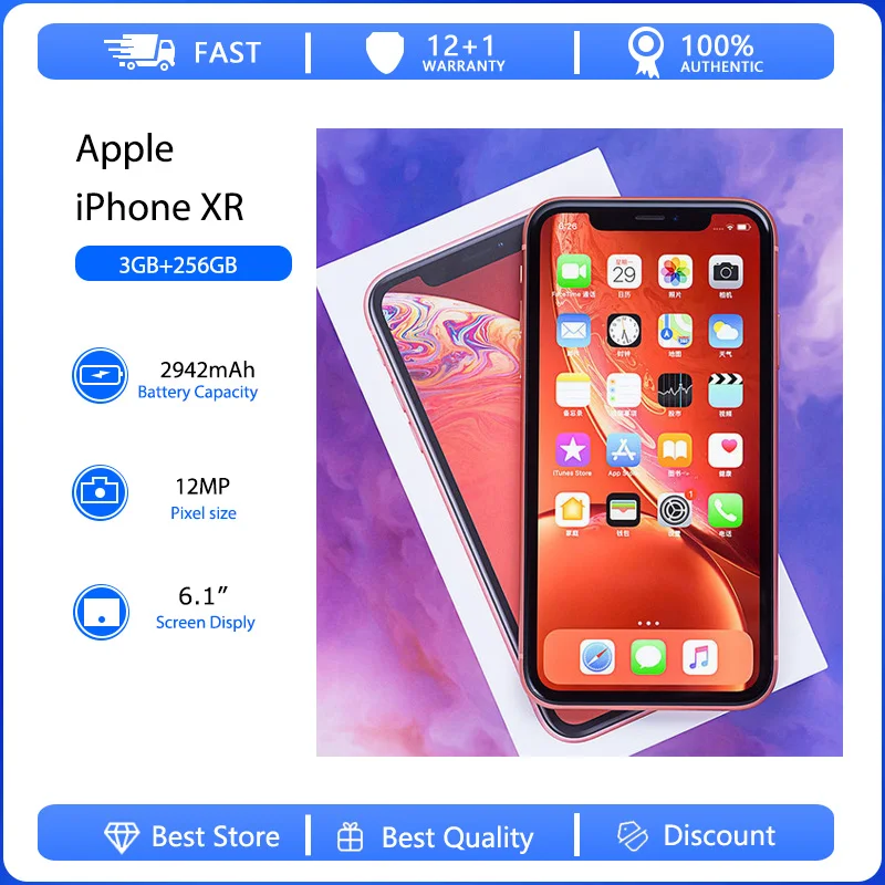 

Apple iPhone XR 4G Face ID Mobile Phone Original Used Unlocked 6.1" 64/128/256GB ROM Hexa-core IOS 12MP Camera Smartphones