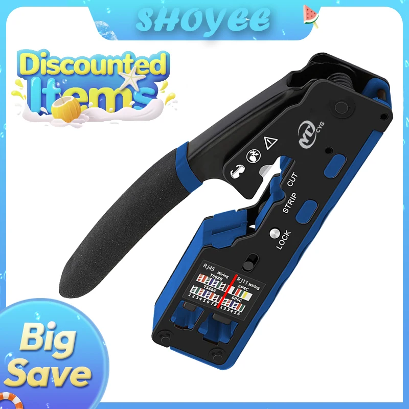 

Набор обжимных инструментов RJ45 Проходной обжимной инструмент Cat6 для разъема Cat5 Cat5e Cat6 8P8C, универсальный обжимной инструмент Ethernet