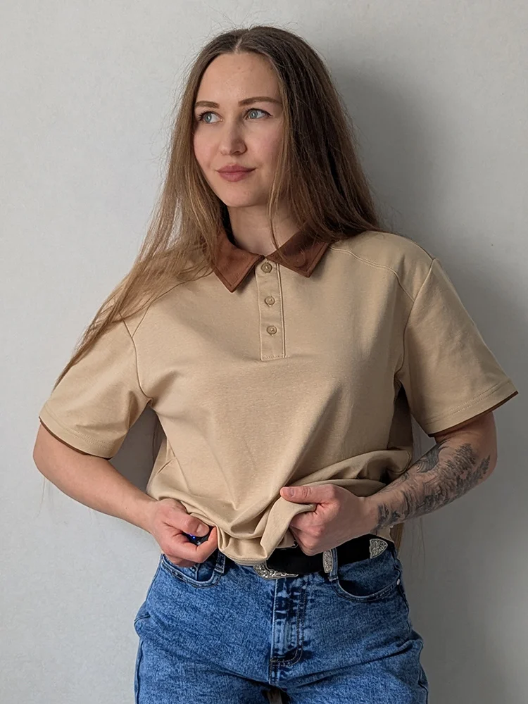 Streamgirl Summer Women's T-shirts And Polo Shirts Woman Cotton Black Loose Short Sleeve Brown Polo T Shirts For Women Oversized 19 S775fe0705def4f6691efe6ec90f6400ew