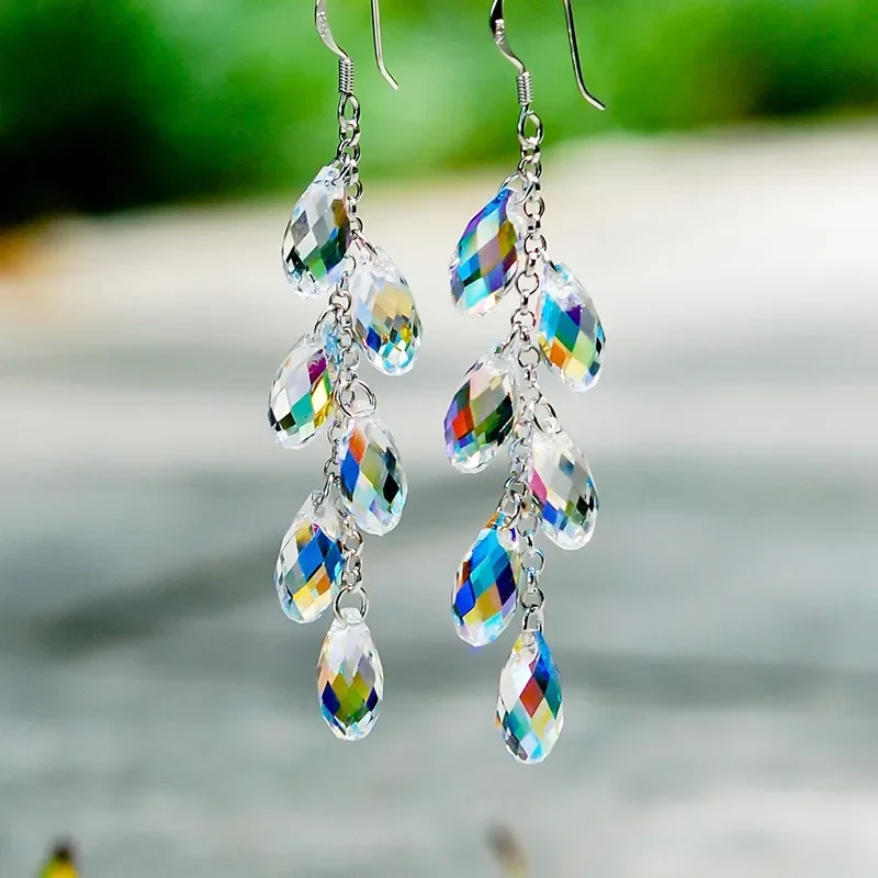 

New Tide Bead Curtains Crystal Creative Earrings Long Water Drop Tassel Simple and Versatile Earrings