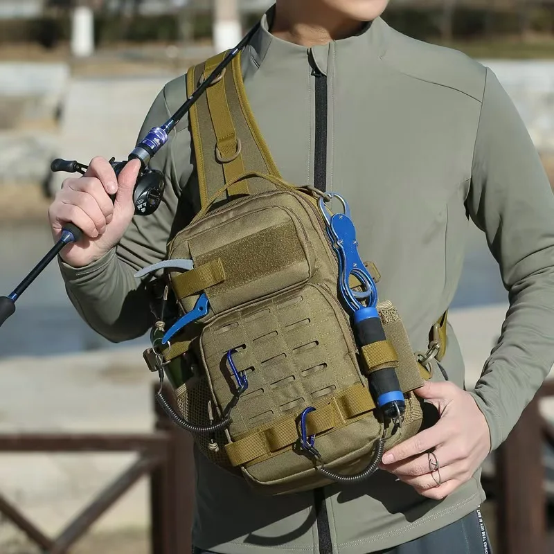

Тактическая нагрудная сумка для скалолазания, аксессуары для рюкзака, приманка, уличная рыбалка, кемпинг, походная сумка с держателем для удочки, мужская поясная сумка Molle