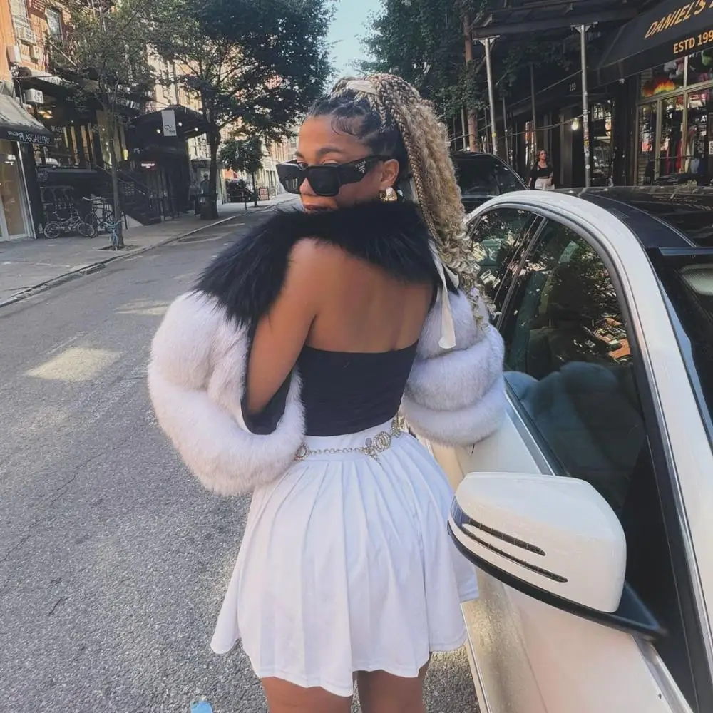 Fashion Short V-Neck Natural Fox Fur Coats For Women Winter Luxury Color Stitching Real Fox Fur Jacket Woman Outwear Fur Coat