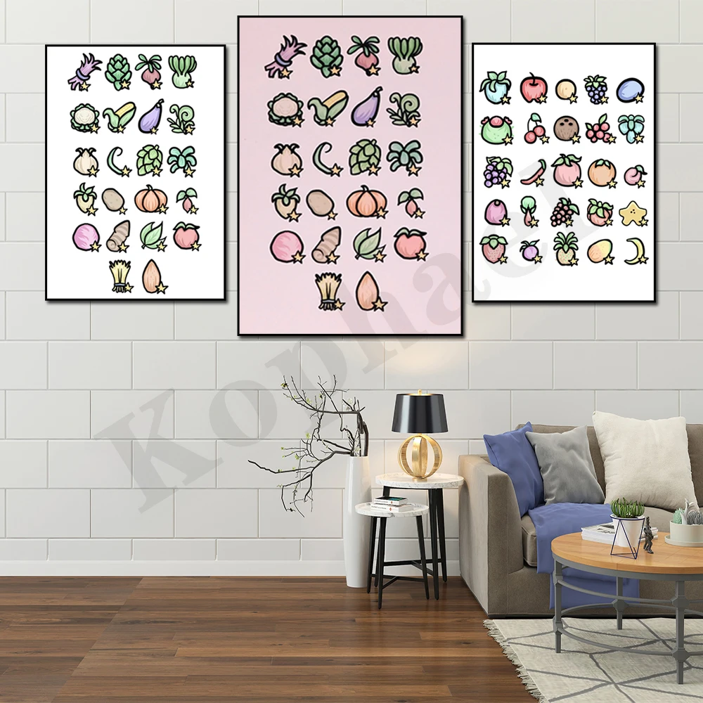Stardew Valley Vegetables Crops Fruits Canvas Painting Wall Art Pictures Night Market Promotions Prints Home Decor