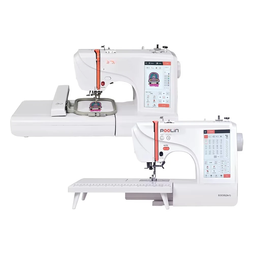 PooLin EOC05(2in1) Mini Portable Single Needle Sewing Embroidery Machine Computerized for Home Use Clothing Shops Condition New