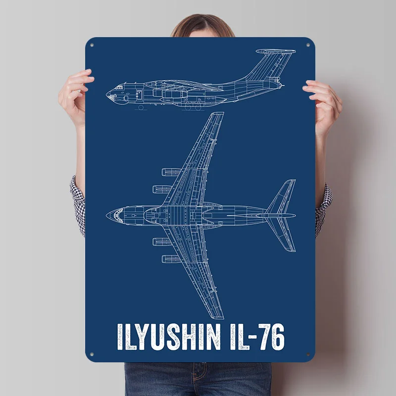 ILYUSHIN IL76 STENCIL Tinplate Poster Custom Wall Art Vintage Metal Signs Retro Tin Plaque for Gaming Decoration Room Desk Decor
