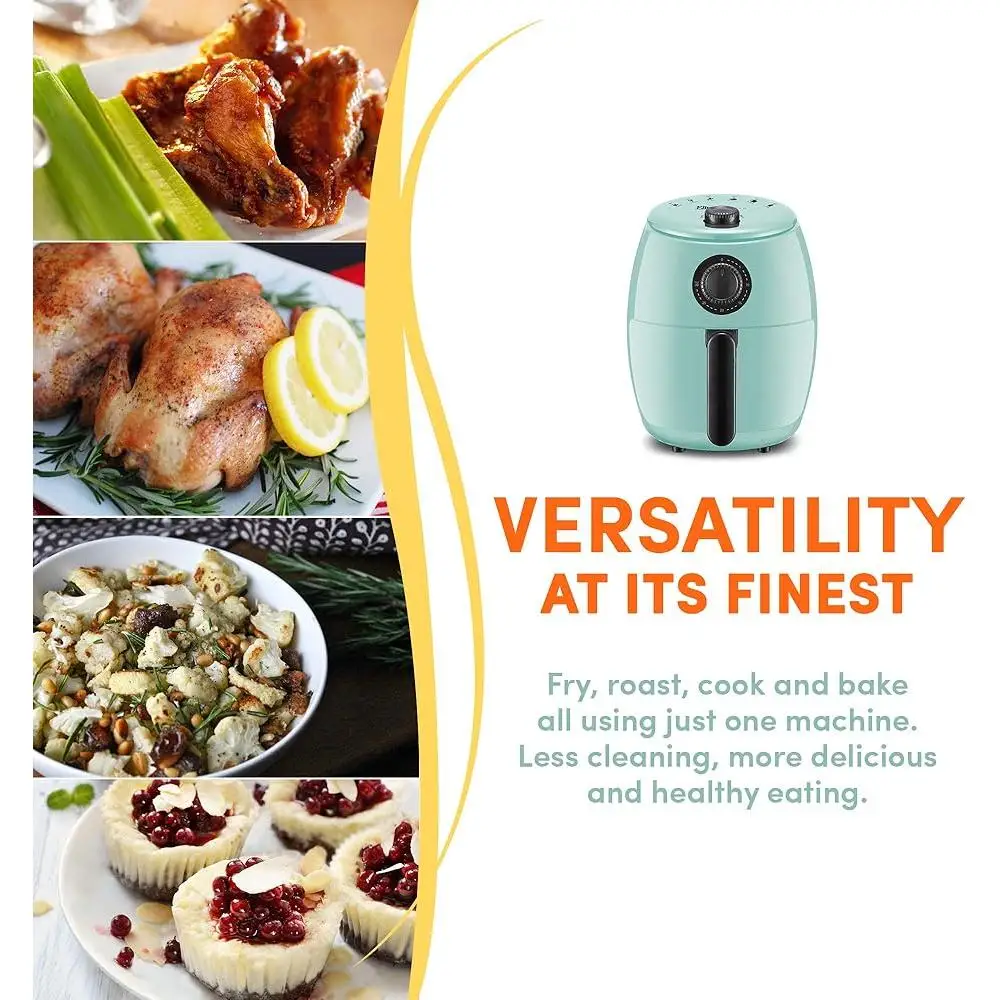 Freidora eléctrica compacta de aire caliente, cocina saludable sin aceite, temporizador ajustable, temperatura, cocina antiadherente, ahorro de espacio, uso Personal