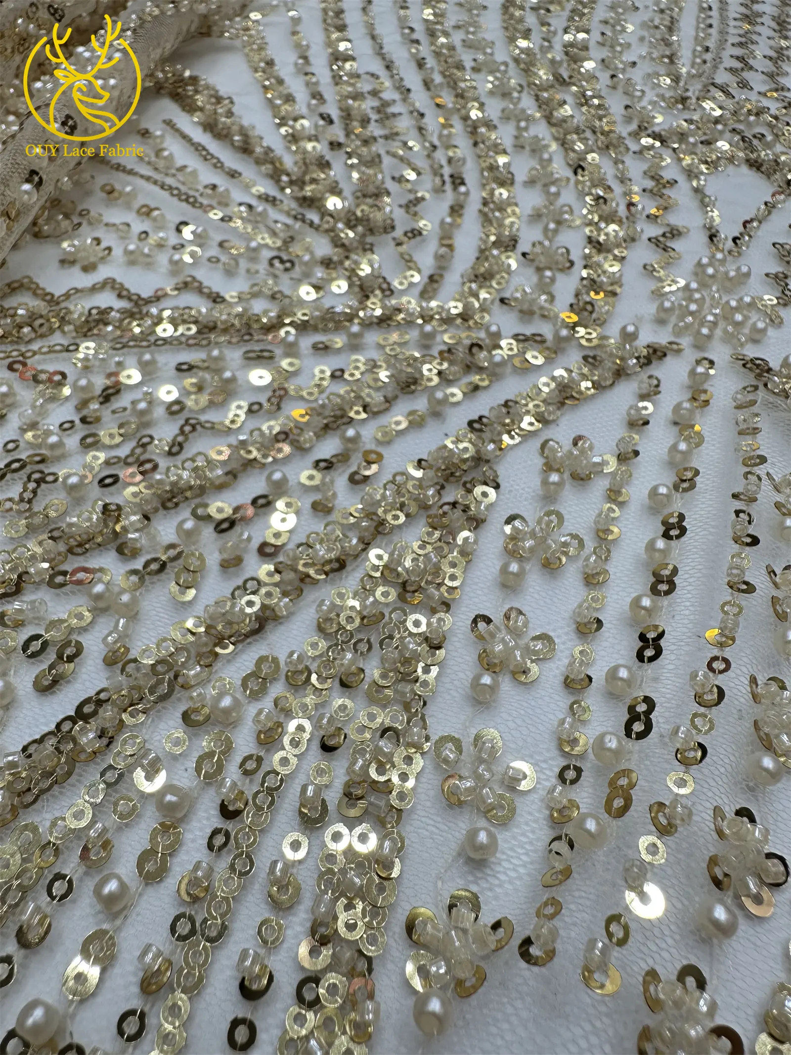Exquisiter bunter afrikanischer Perlen-Mesh-Spitzenstoff, 5 Yards, hochwertiger französischer Tüll-Spitzenstoff zum Nähen von Brautkleidern – Detail 30