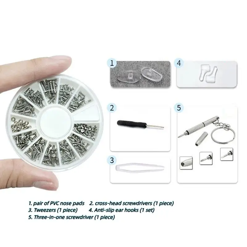 New#1Set Eyeglass Repair Tools With Screws Wrench Mini Screwdriver Fixing Plastic Eye Glasses Repair Replacement Parts