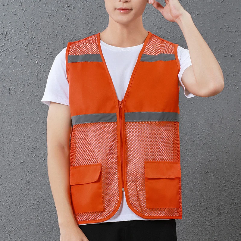 Night Reflective Vest With Logo Pockets Men Women Motorcycle Cycling Outdoor Construction Protective Workwear Safety Warning