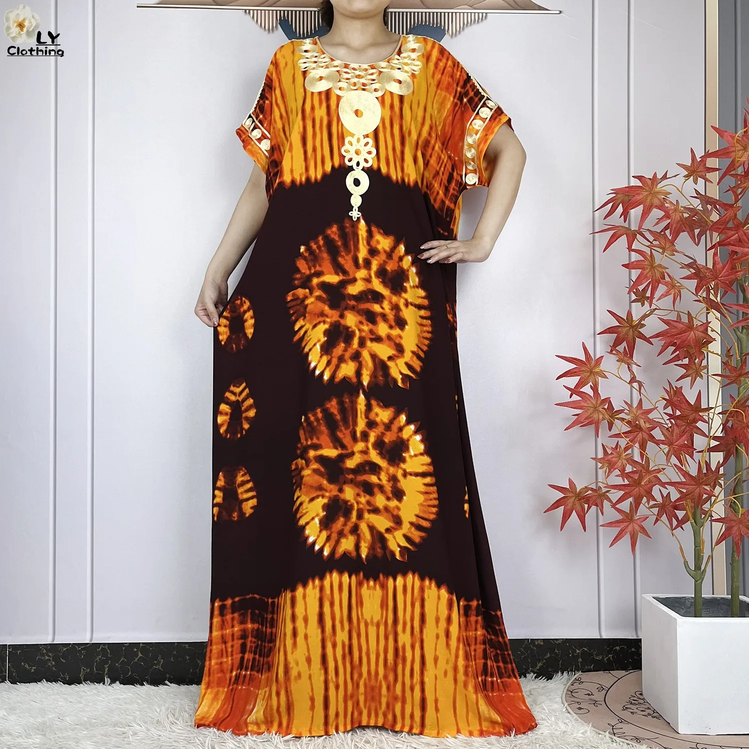 2024 New Summer Abaya African Women Dashiki 100% Cotton Floral Casual Dress Printed Short Sleeve Loose Maxi Dubai Islam Dresses