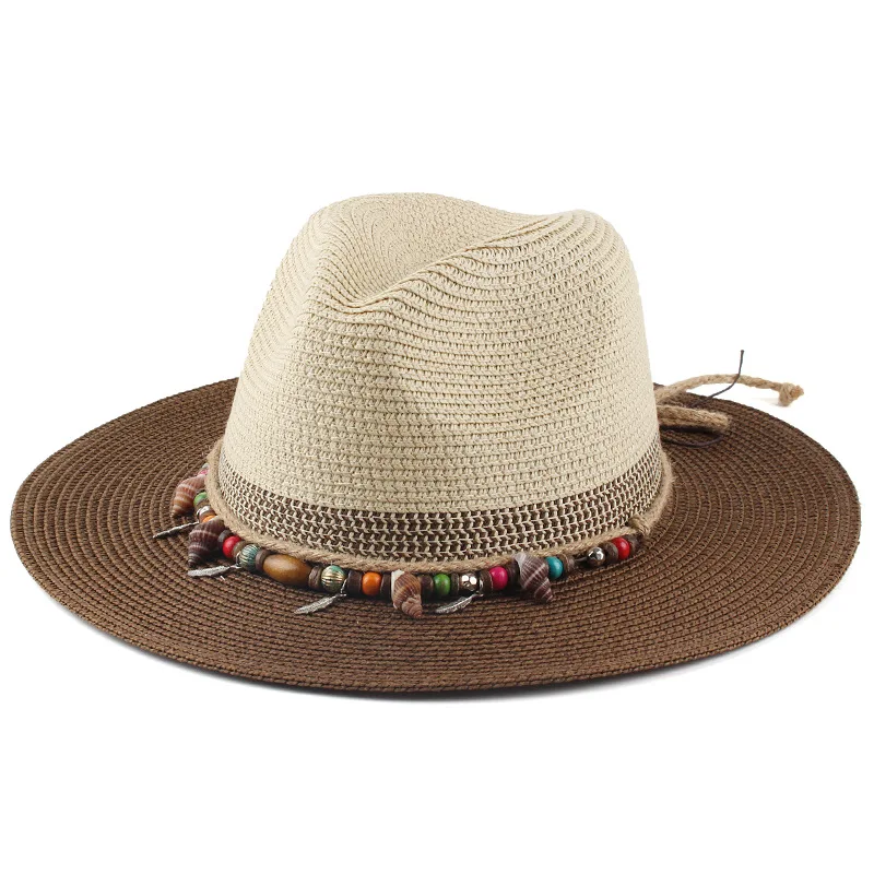 

Women's New Panama Straw Hat Color Block Flat Brim Sun Protection Spring Summer Stylish Casual Trendy Popular Outdoor Shade Cap