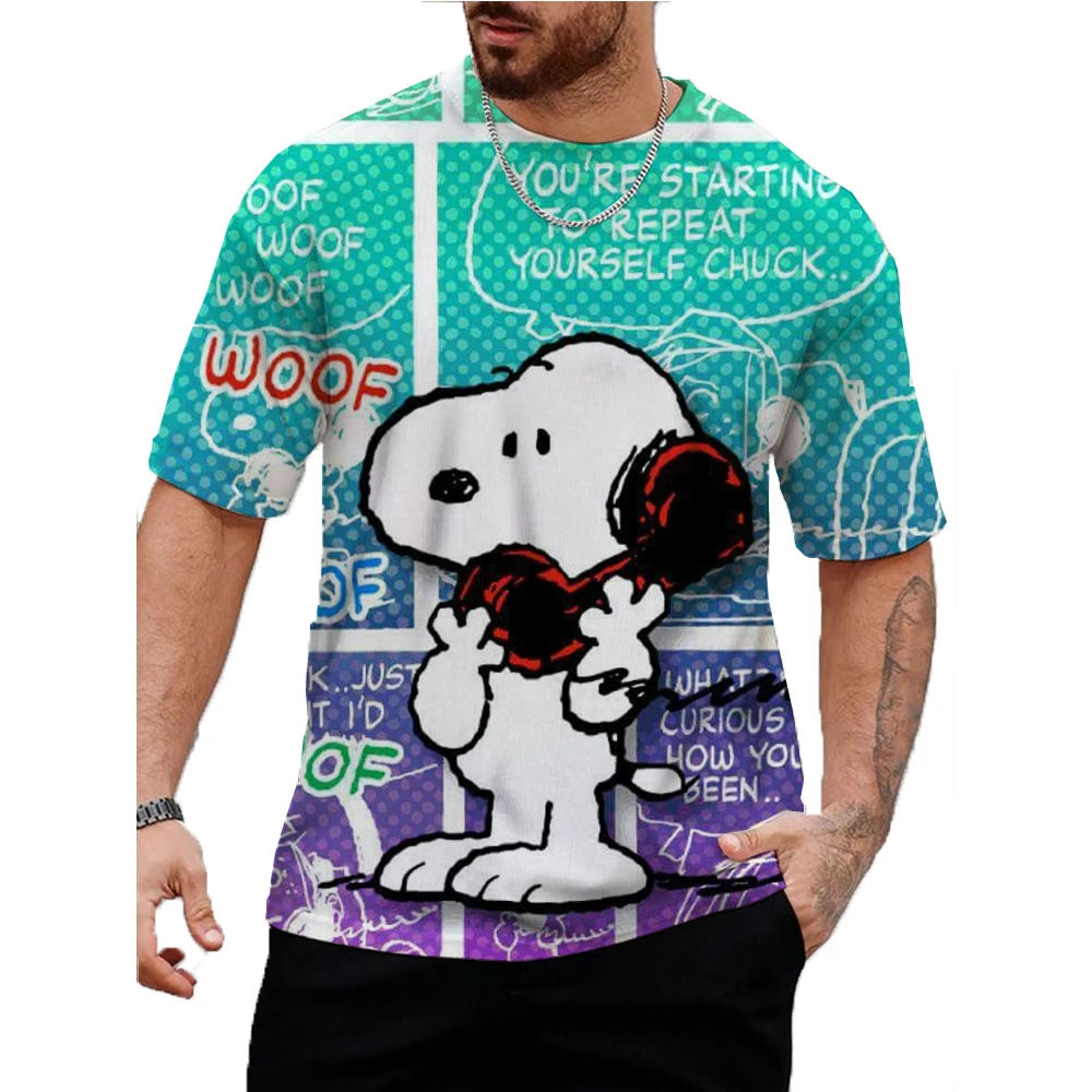 

Fashion Men's Fun Snoopy Print Short Sleeve Tshirts Summer Casual Round Neck Tee Men Clothing Fashion Oversized Tops Homme