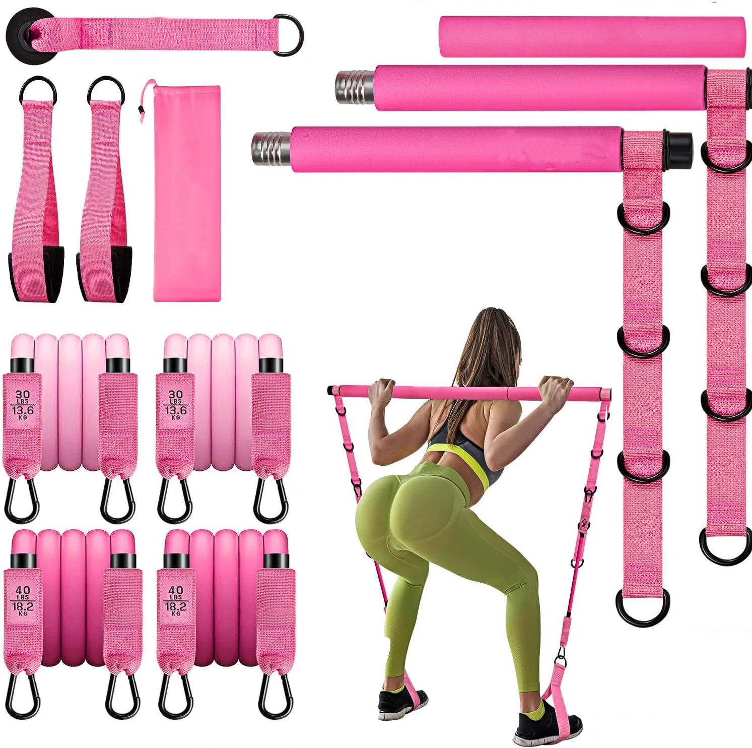 

Gym Exercise Fitness Workout Resistance Tube Set Multifunctional Pilates Bar Kit with Resistance Bands 1
