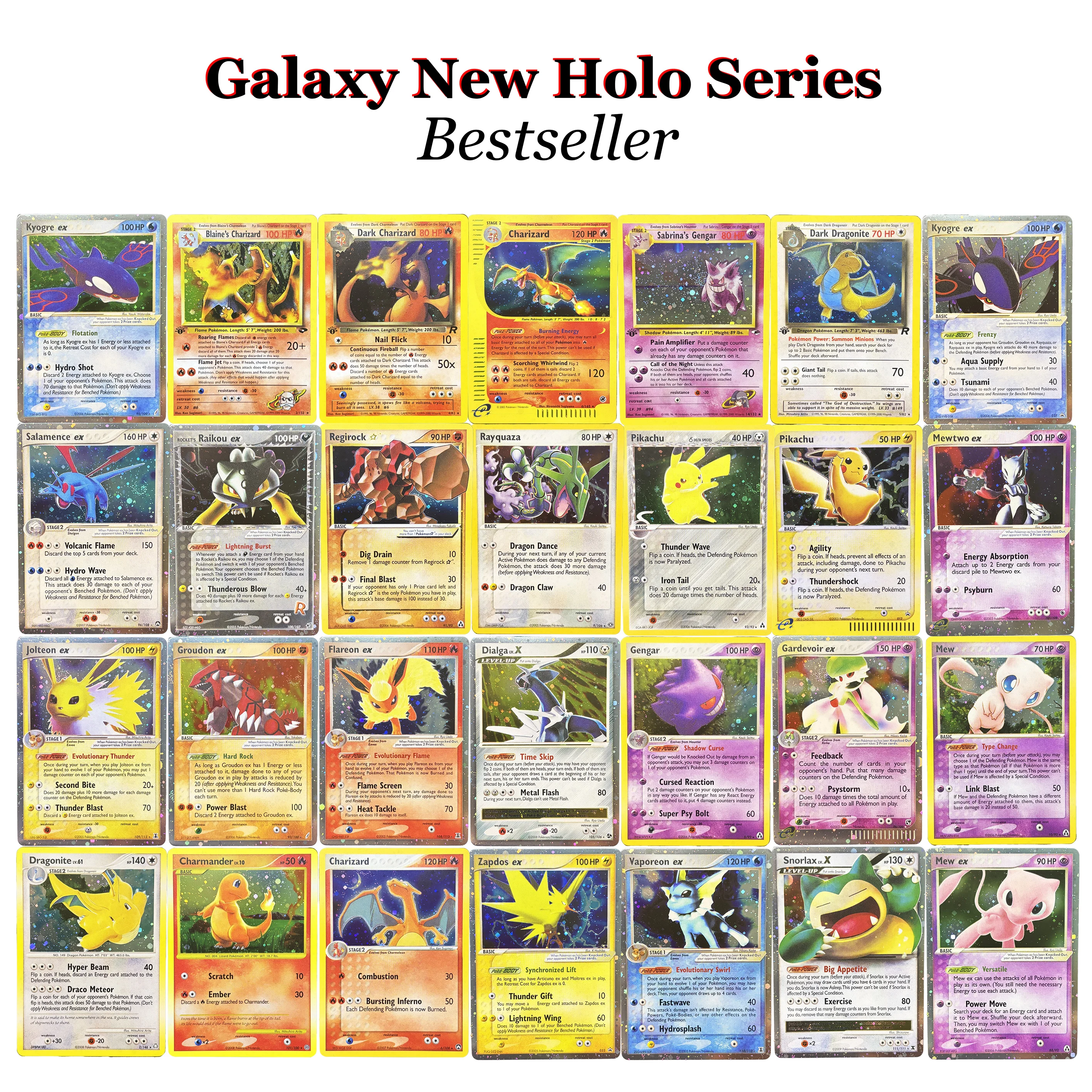 Vintage PKM Custom Galaxy Holo POCKET Cards Classic Gym/Team Rocket & EX Series Collection Foil PTCG Trading Game Cards DIY Gift