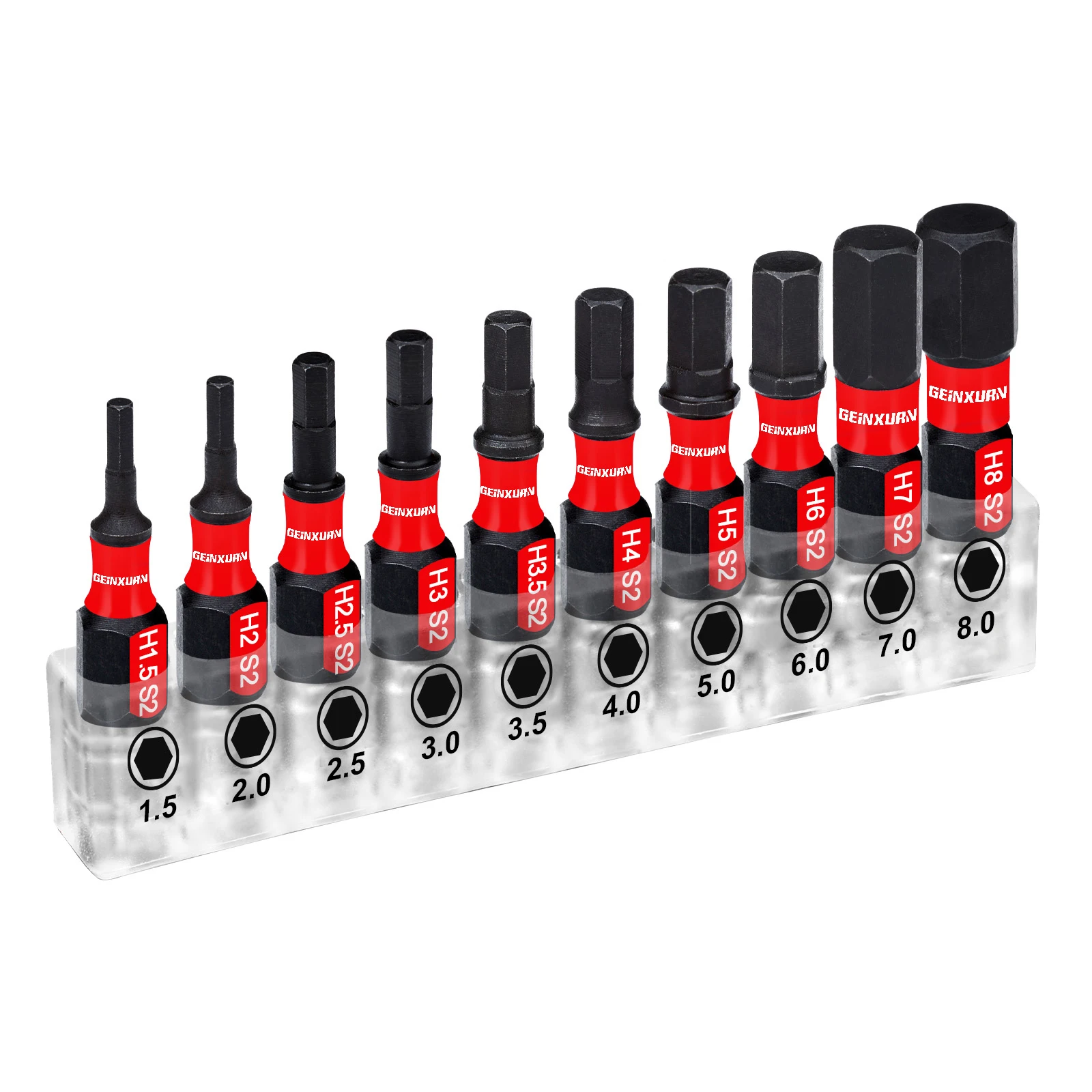 Geinxurn 1inches Multi Hex Head Metric Insert Bits Set, S2 Steel Hex Screwdriver Bit Set with Base and 3 In Bit Holder
