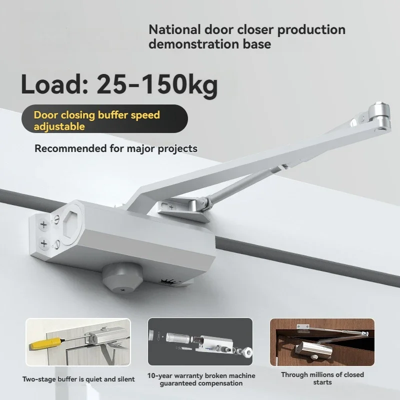 Door Closer Automatic Rebound Buffer Closing Two-stage Speed Fire Door Commercial Household Silent Cast Aluminum