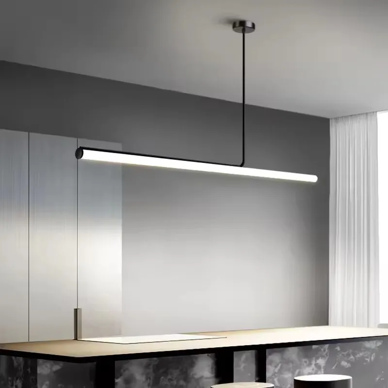 

Modern Led Pendant Lamp White Office Island Indoor Lighting Home Led Lamps Black Pendant Light Kitchen Long Strip Suspension