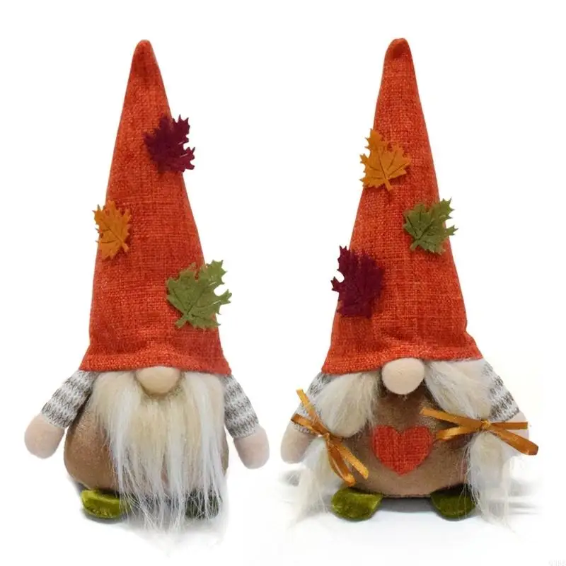 

Q39B Plushes Gnomes Figure With Autumn Leave Festival Table top Dwarf Decorations