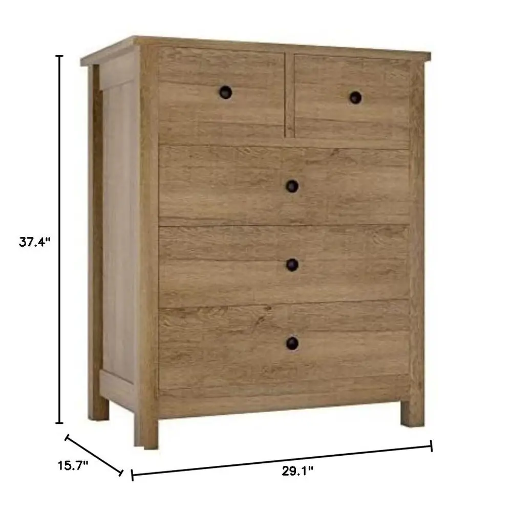 Commode de rangement multifonctionnelle à poignée ronde en bois massif, structure durable, facile à assembler, 5 compartiments