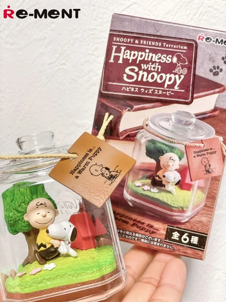 RE-MENT Snoopy Scene Happy Terrarium Miniature Landscape Bottle Blind Box Toys Anime Figures Collect Ornaments