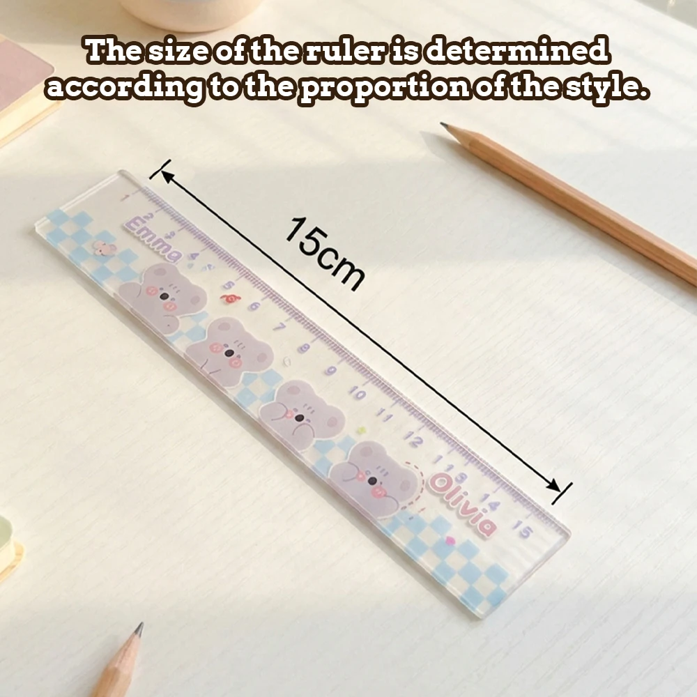 Custom Name Acrylic Straight Ruler,Personalized Measuring Tool,Cute Cartoon Animal Print,Drawing,Stationery,Back To School Gift