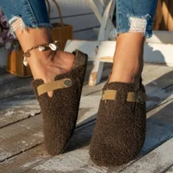Women Slippers Winter New Mules Fur Shoes Buckle Platform Walking Plush Ladies Slides Women Casual Warm Indoor Boots Women