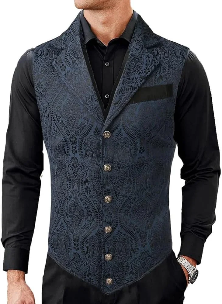 ビクトリアンフローラルジャカードメンズスーツベスト、スリムフ - Formal Waistcoat Vest のレビューと価格