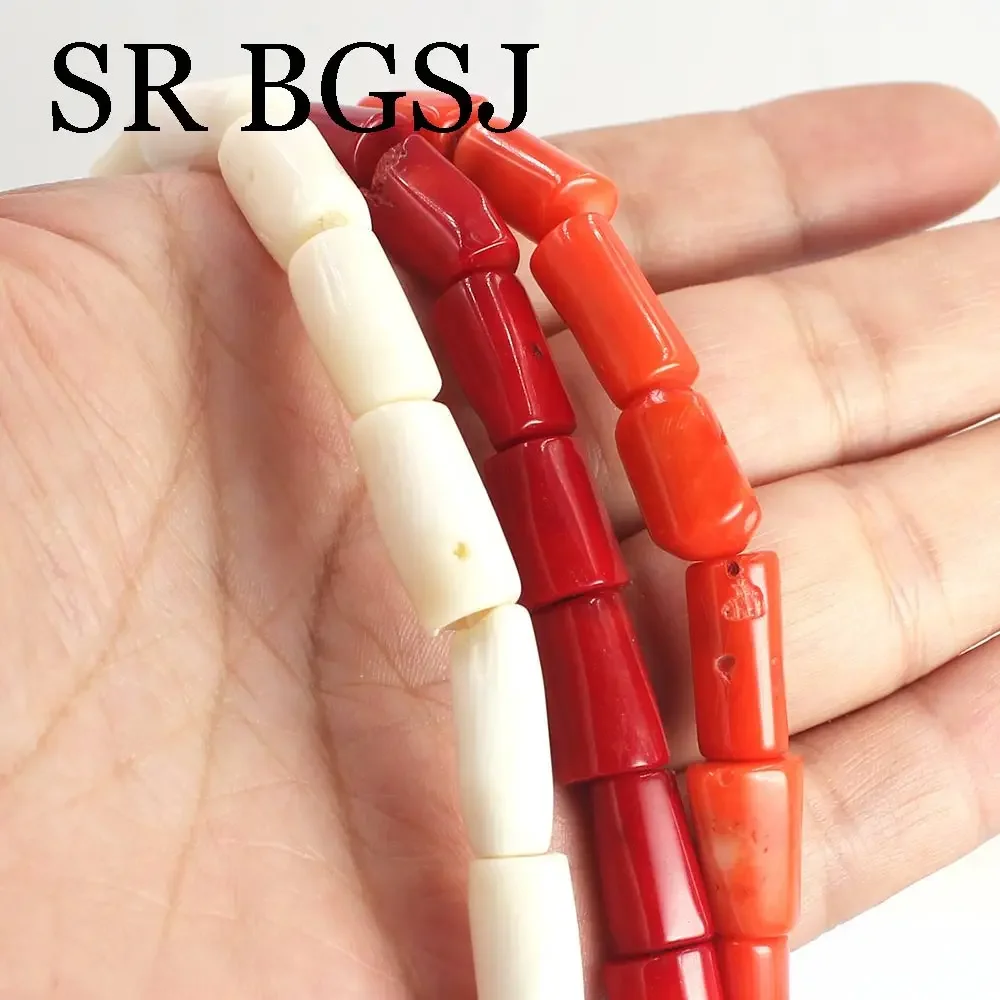 8-10mm White Red Orange Column Natural Sea Bamboo Coral Loose Isolation Beads For Jewelry Making DIY Bracelet Necklace