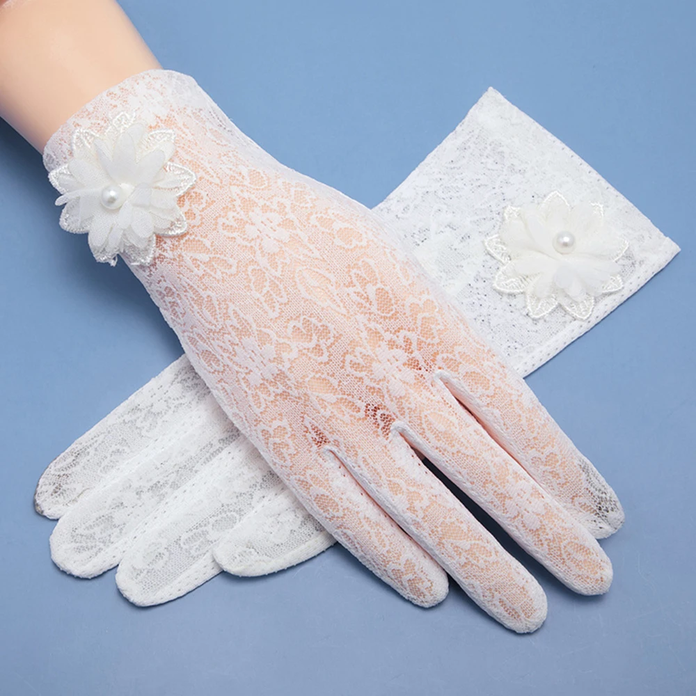 

Fashion Ice Silk Jacquard Lace Gloves Summer Non-Slip Breathable Flowers Mittens Riding And Driving Elegant Sunscreen Gloves