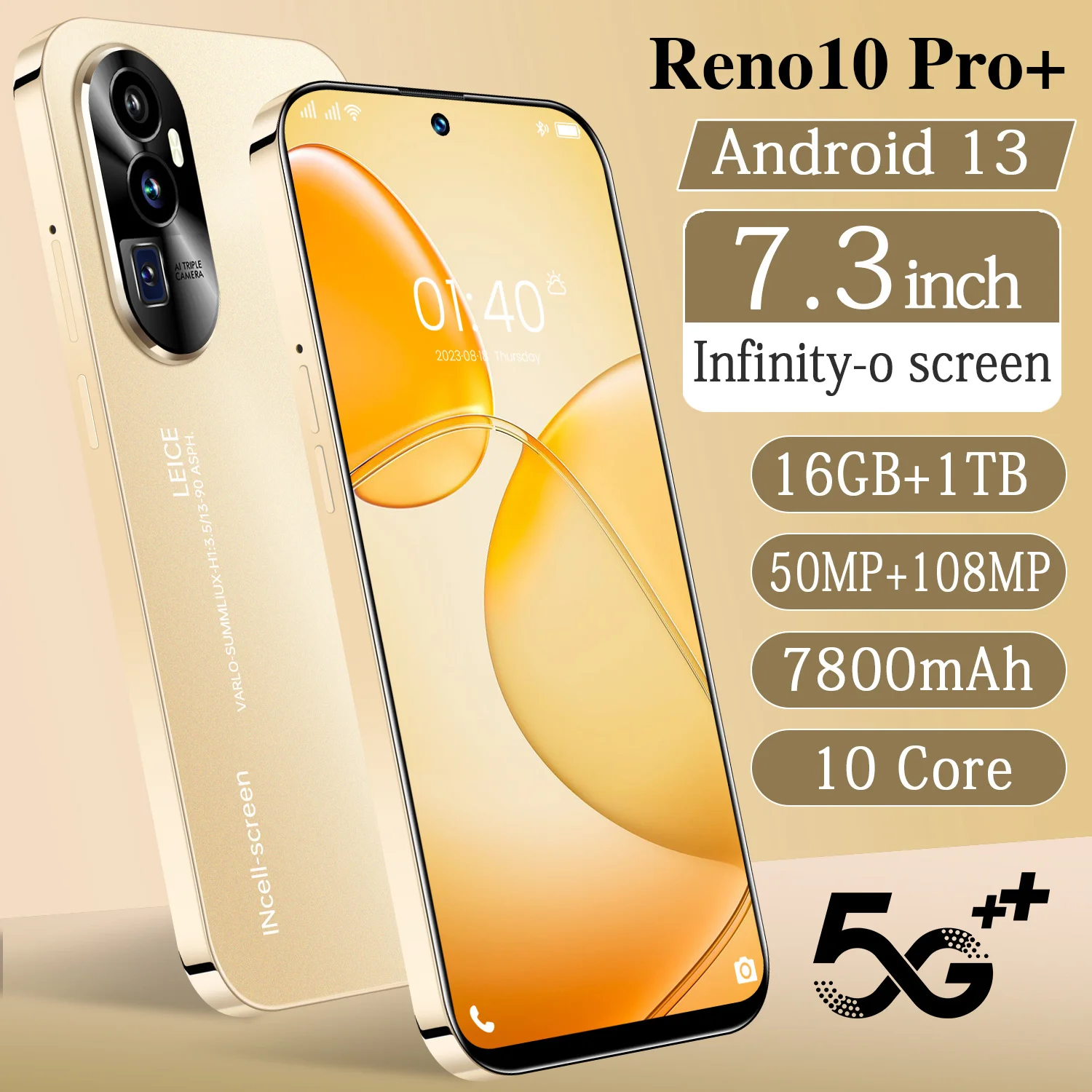 Reno10 Pro+ New Gaming Smartphone 7.3inch Full Screen 4G/5G Cell Phone 16TB+1TB 7800mAh Mobile Phones Global Version Celulares