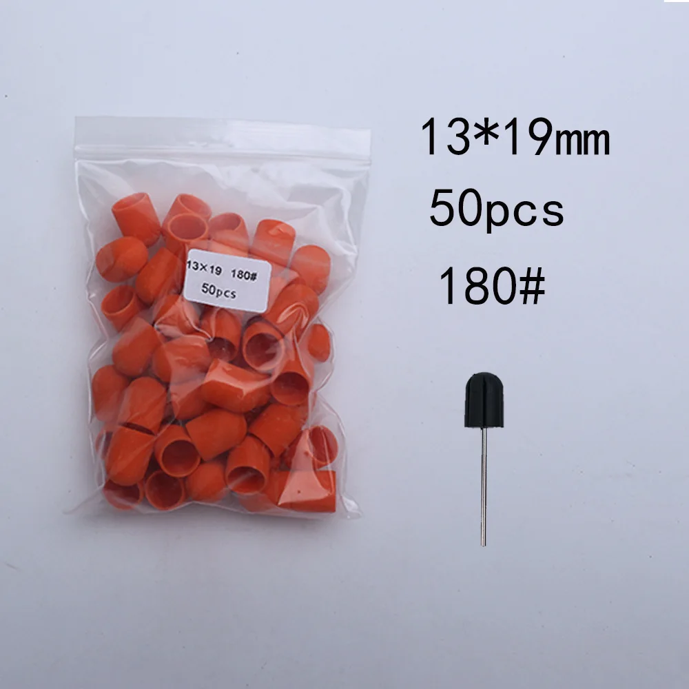 50 Stück Nagelschleifkappen mit Gummi-Pediküreblock – elektrische Bohrer für Fußnägel und Polieren.