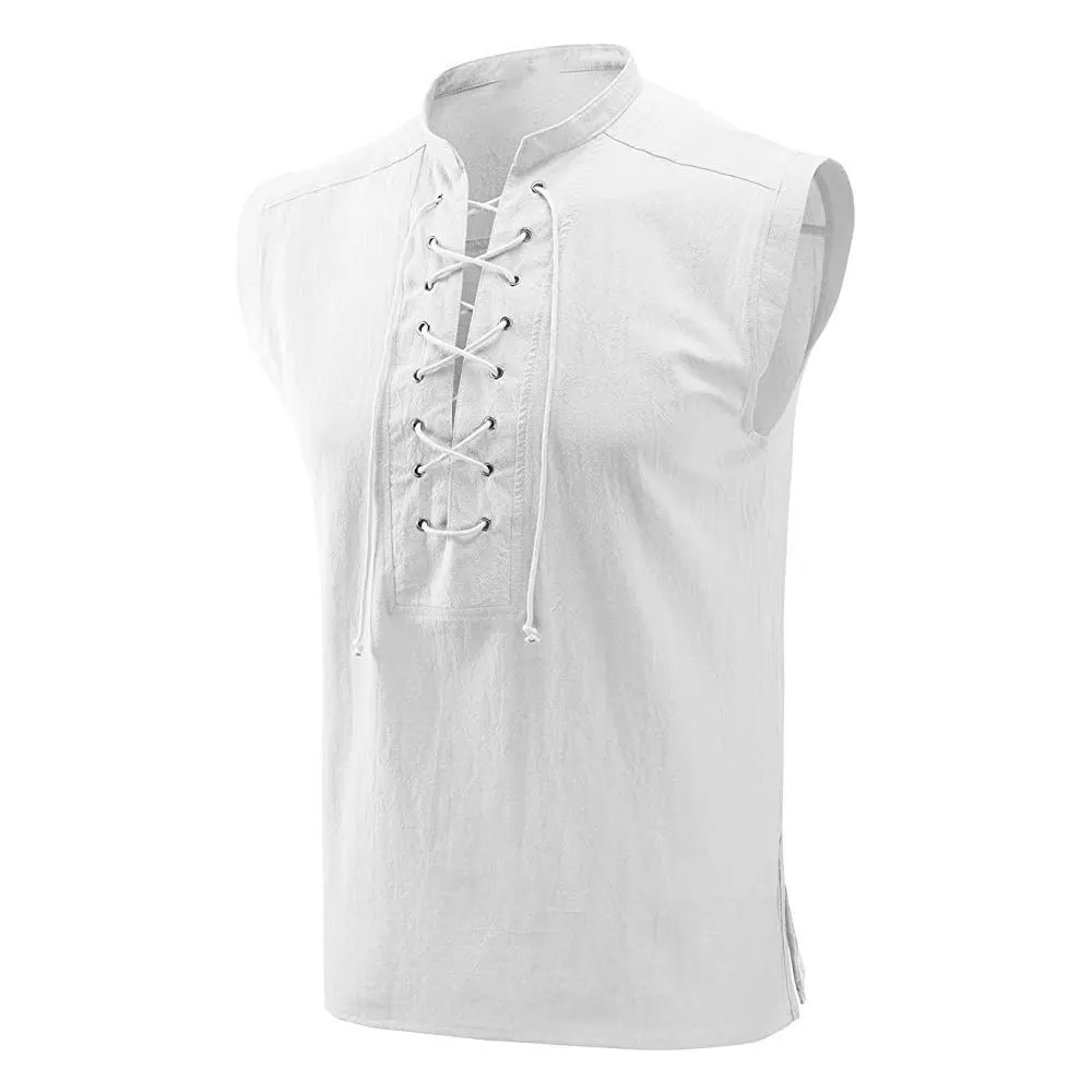 

Medieval Viking Sleeveless Shirt Victorian Vintage Pirate Renaissance Halloween Cosplay Lace-Up Top Steampunk Gothic T-Shirt