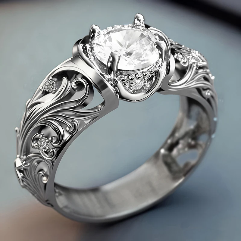 Huitan Ornate Exquisite Silver Color Ring with Round AAA Cubic Zirconia Women Wedding Party Gentle Accessories Trendy Jewelry
