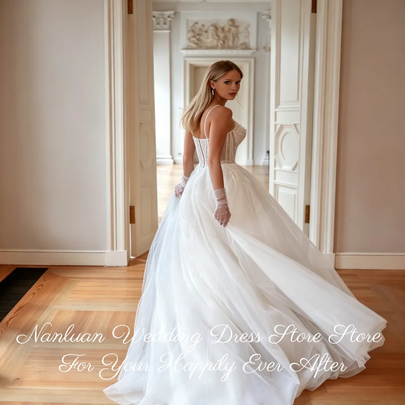 26 Styles Spaghetti Strap Princess Tulle Wedding Dress High Front Slit Chapel Train Bridal Gown Vestidos de Novia Customized