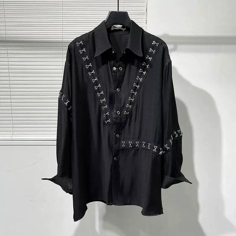 Gothic Punk Shirts Unisex 2026 New Men Dark Asymmetric Metal Splice Loose Shirt Japanese Cool Irregular Design Streetwear
