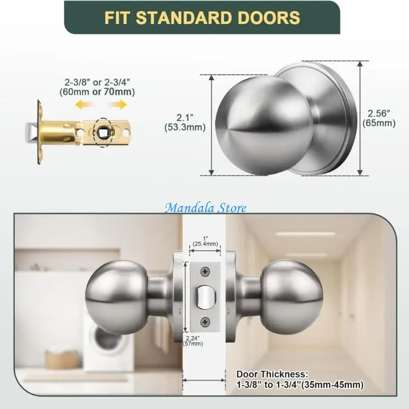 U2JC Tool Release Install Passage Knob Not Locking Function Strong Construction Interior Door Accessory