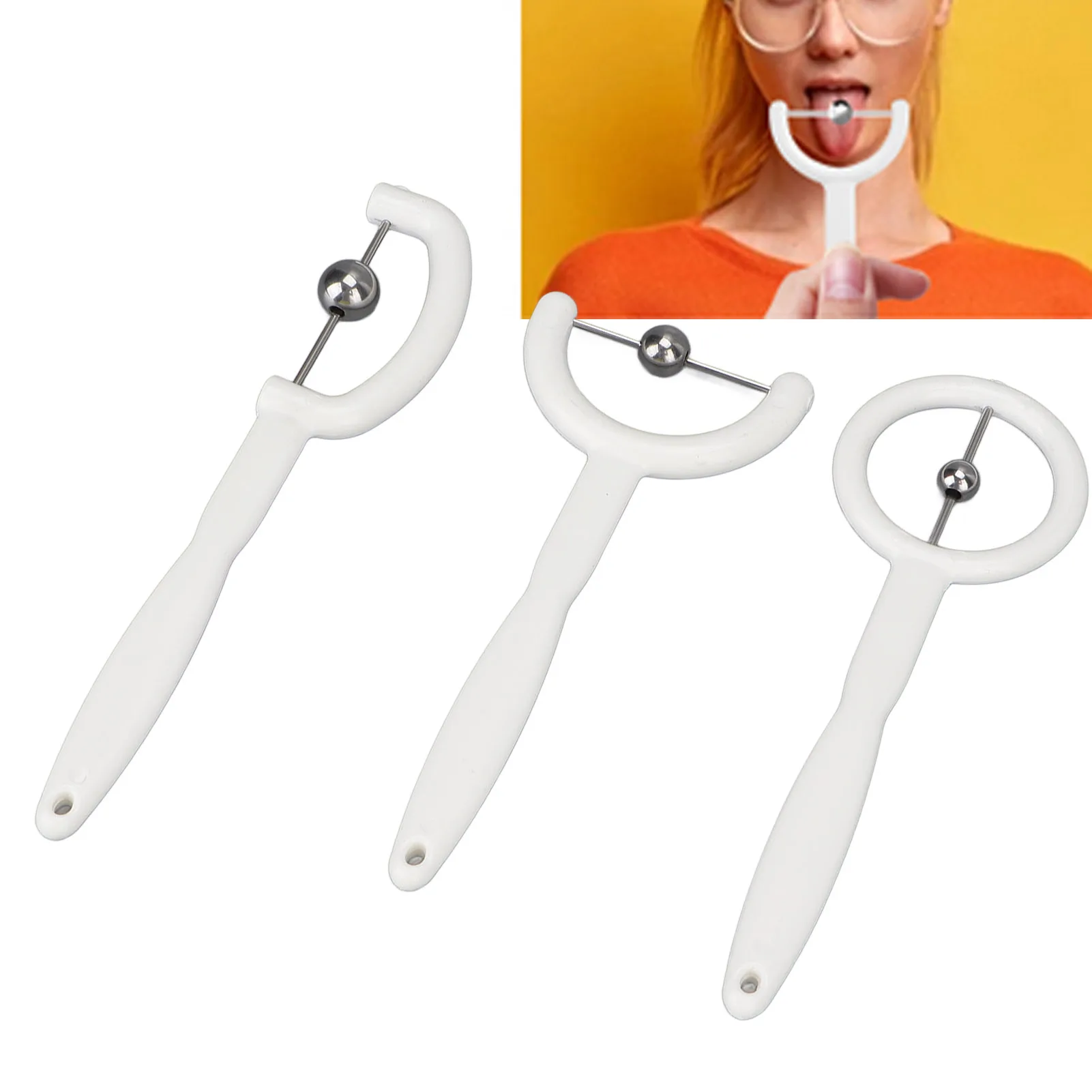 

3pcs Tongue Tip Exercise Set 304 Stainless Steel Balls Oral Muscle Strength Tongue Training Tools White