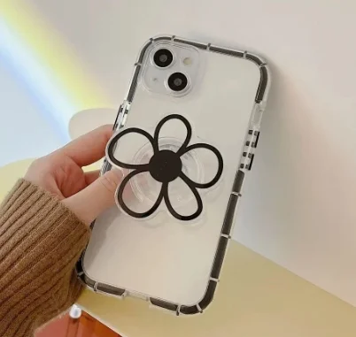 

Складная подставка для телефона с граффити, прозрачный держатель для телефона с милым цветком, подушка безопасности для iPhone 15, Samsung Xiaomi, крепление для куртки на палец