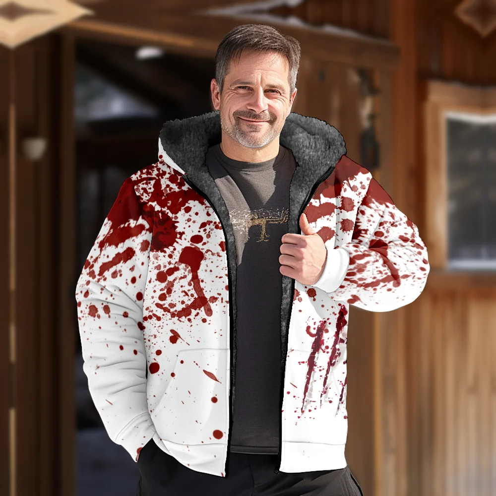 Men's Winter Jackets Coats,Blood Stain Pattern Cotton Clothes Overcoat Zipped Youthful Vitality Home