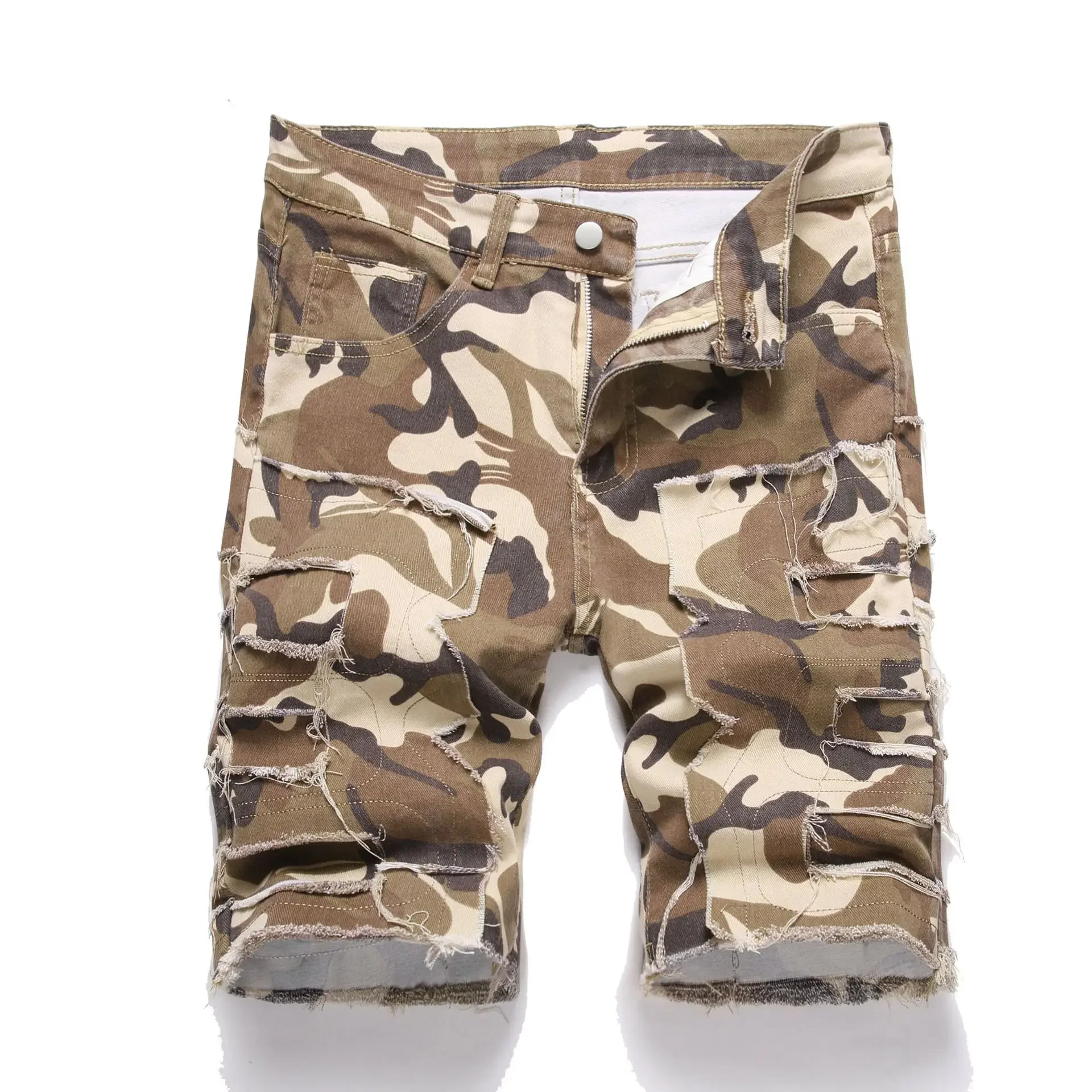 

Pop Summer Men's New Casual Trendy Camouflage Loose Jeans Short Pants Fashionable Thin Knee Length Spliced Denim Shorts Male Be