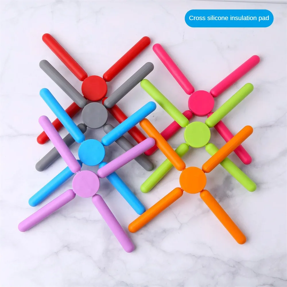 2pcs Kitchen Foldable Cross Silicone Trivets, Expandable Holder Collapsible And Non-Slip For Cooking Pots And Pans Table Mat