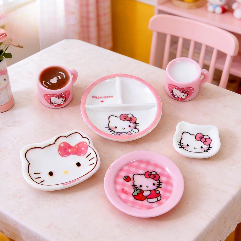 

100pcs Kawaii Cartoon Sanrio Hello Kitty Plate Cup Resin Cabochon Scrapbook Headwear Earrings Embellishments