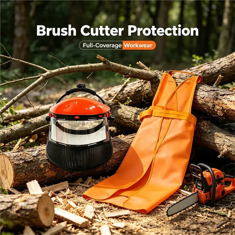 SYW-Grass Trimmer Garden Weed Safety Helmet Hat And Apron Kit,Full-Coverage Breathable Workwear For Logging Brush Cutter