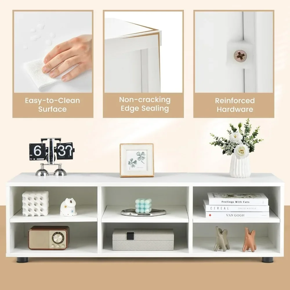 Suporte de TV de 6 cubículos para TVs de até 50 polegadas, mesa de console de TV branca com prateleiras ajustáveis