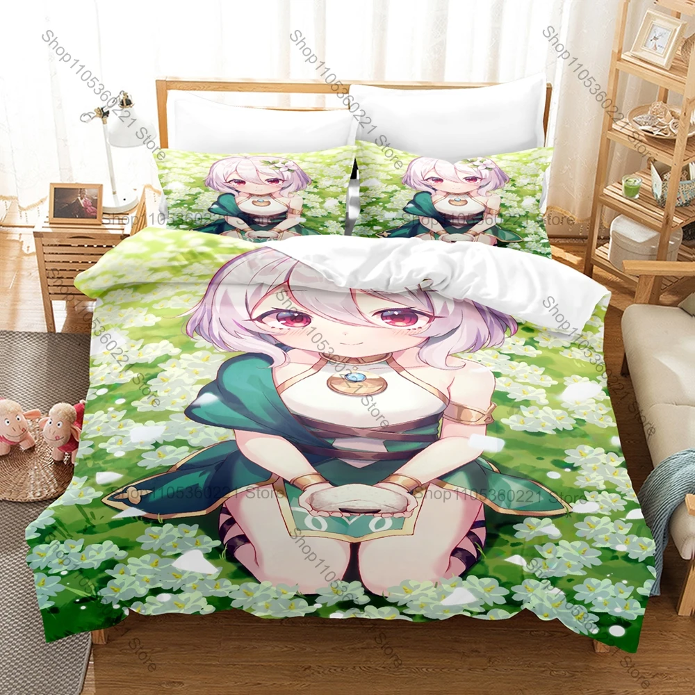 Cool Kokkoro Fresh Forest Pastel Green Elf Gentle Healing Cute Anime Game Aesthetic Bedding Set Duvet Cover + 2 Pillowcases Seas